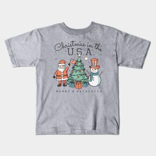 Merry Christmas in the USA, Vintage Snowman, American Santa Kids T-Shirt